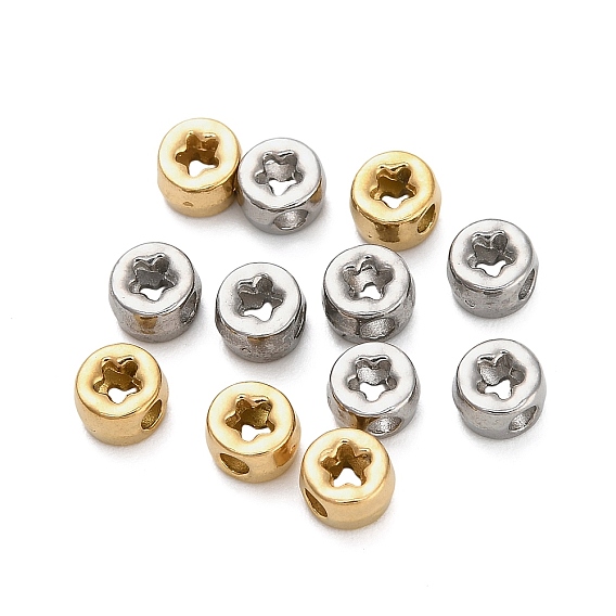 304 из нержавеющей стали бусы, плоские круглые с цветком