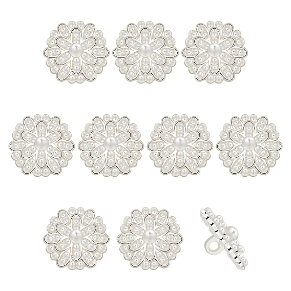 10 шт. 1 пуговицы с хвостовиком из сплава с отверстиями, с пластиковой бусиной, имитирующей жемчуг, цветок