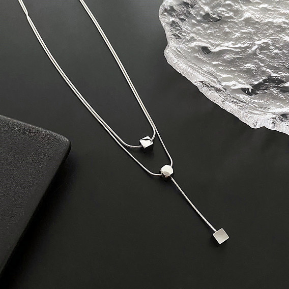 304 круглые змеиные цепи из нержавеющей стали, двухслойные ожерелья, колье с подвеской в виде кубика