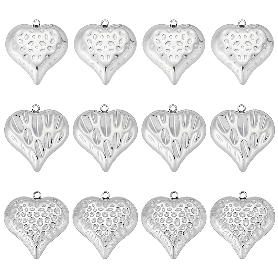 12 шт 3 стили 304 подвески из нержавеющей стали, шарма сердца, анти-тускнение