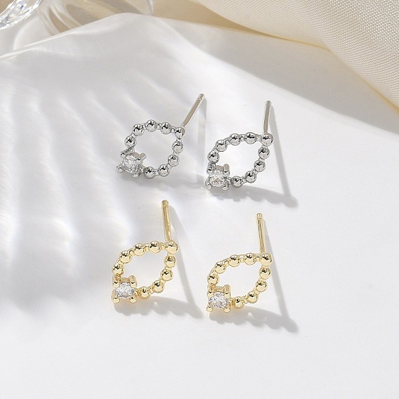 Серьги-гвоздики из латуни и стекла, лошадиный глаз 