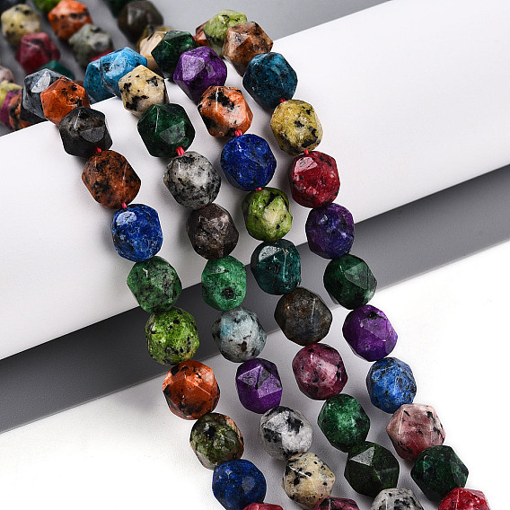 Окрашенные натуральные кунжутные нитки из бисера яшмы, граненые, звезды вырезать круглые бусы