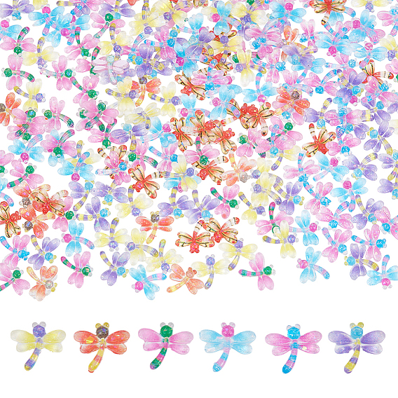 180 шт 6 цвета прозрачные кабошоны из смолы, стрекоза, с блеском