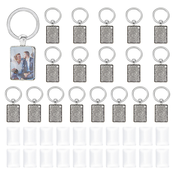 Alloy Keychain, with Iron Rings & Glass Cabochons