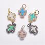 Brass Micro Pave Cubic Zirconia Pendants, with Synthetic Opal, Cross