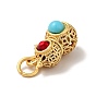 Rack Plating Brass Pendants, Peanut Charm, with Turquoise Resin & Red Acrylic Rhinestone Beads, Long-Lasting Plated, Cadmium Free & Lead Free