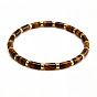 Boho Natural Gemstone Column Beaded Stretch Bracelets, Golden