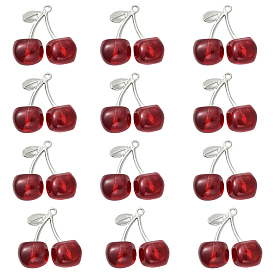 12 подвески из прозрачной смолы, вишня, с петлей из сплава