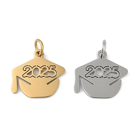 304 Stainless Steel Pendants, with Jump Ring, 2025 Bachelor's Cap Charms, Laser Cut