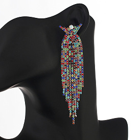 Chic Tassel Earrings with Sparkling Rhinestones and Claw Chains - High Quality European Style Ear Drops (E653)