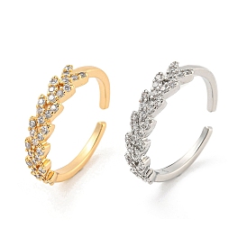 Wheat Brass Micro Pave Clear Cubic Zirconia Open Cuff Rings, Long-Lasting Plated