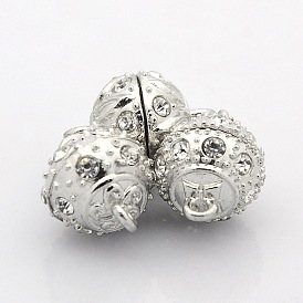 Mixed Round Alloy Magnetic Clasps with Loops, with Grade A Rhinestone, 17.5x13mm, Hole: 2mm