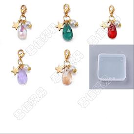 20 piezas 5 colgantes de vidrio en forma de lágrima facetada de colores, con cuentas de perlas redondas de vidrio, estrella 304 encantos de acero inoxidable y cierres de pinza de langosta