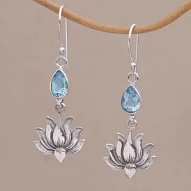 Серьги-подвески из цинкового сплава со стразами, слеза с лотосом, античное серебро