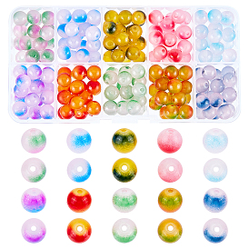 200Pcs 10 Colors Spray Painted Glass Beads, Round