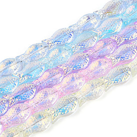 Прозрачность гальванизированные стеклянные бусины нити, рыба, с покрытием AB цвета, с половиным покрытием