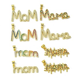 Mother's Day Real 18K Gold Plated Brass Micro Pave Cubic Zirconia Pendants, Word Mom