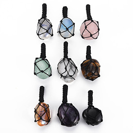 Natural & Synthetic Gemstone Big Pendants, with Woven TaiWan Nylon Thread, Nuggets