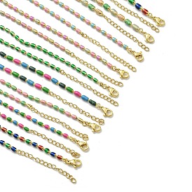 Brass Enamel Column Link Chain Necklaces, Real 18K Gold Plated, Lead Free & Cadmium Free & Nickel Free, Long-Lasting Plated