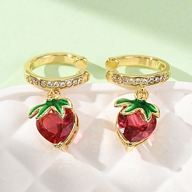 Серьги-манжеты из циркония, с эмалью и стеклом, клубника, без кадмия и без свинца, долговечный, стойки покрытие