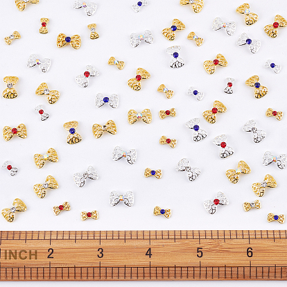 Olycraft 128 Pcs Alloy Rhinestone Cabochons, Nail Art Decoration Accessories, DIY Crystal Epoxy Resin Material Filling, Hollow Bowknot, Cadmium Free & Lead Free