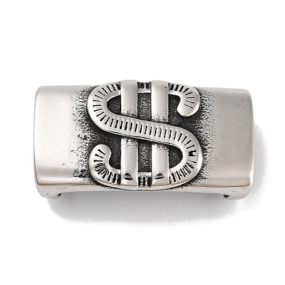 Tibetan Style 304 Stainless Steel Slide Charms/Slider Beads, for Leather Cord Bracelets Making, Rectangle
