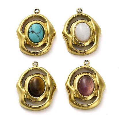 Драгоценный камень подвески, 304 из нержавеющей стали овальные амулеты, золотые