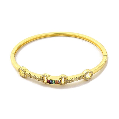 Colorful Cubic Zirconia Rectangle Hinged Bangle, Brass Jewelry for Women