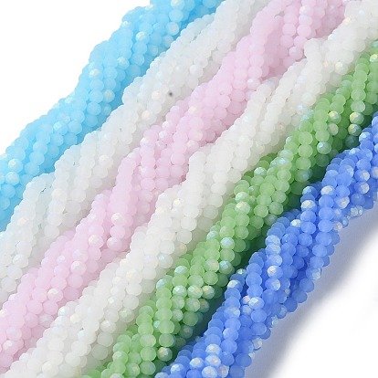 Imitation Jade Glass Beads Strands, Faceted, Frosted, Half AB Color Plated, Rondelle