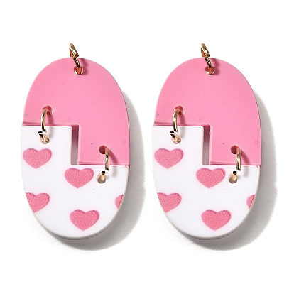 Печатные акриловые подвески, овальные и сердце, со светло-золотистой петлей