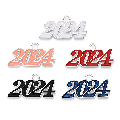 Alloy Enamel Pendants, New Year 2024 Charm, Silver