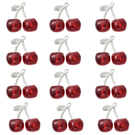 12 подвески из прозрачной смолы, вишня, с петлей из сплава