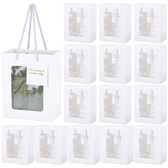 Bolsas de regalo de papel rectangulares, Bolsas de compras portátiles de papel kraft, con ventana de plástico