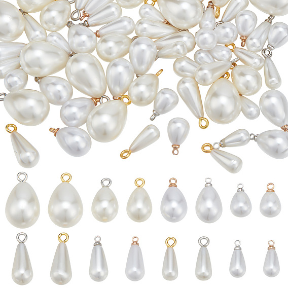 64шт 16 стили АБС-пластик подвески с имитацией жемчуга, с латунной найти, очарование слезы