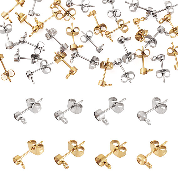 32шт 8 стили 304 фурнитура для сережек из нержавеющей стали, с петлей и ушной гайкой / серьгами