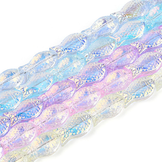 Прозрачность гальванизированные стеклянные бусины нити, рыба, с покрытием AB цвета, с половиным покрытием