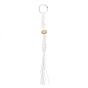 Waxed Cotton Cord Braided Macrame Pouch Empty Stone Holder for Pendant Keychain Making, with Wood Beads and 304 Stainless Steel Split Key Rings