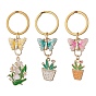 3шт. подвеска-брелок в виде растения в горшке и бабочки из сплава эмали, с латунными разрезными кольцами для ключей, разноцветные