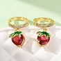 Серьги-манжеты из циркония, с эмалью и стеклом, клубника, без кадмия и без свинца, долговечный, стойки покрытие