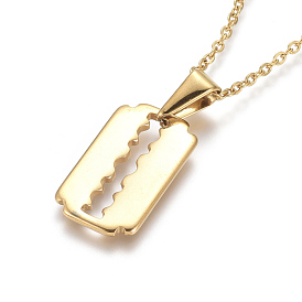 304 Stainless Steel Pendant Necklaces, with Cable Chains and Lobster Claw Clasps, Rectangle, Razor Blade