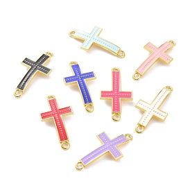 Alloy Enamel Links Connectors, Cross, Golden
