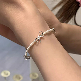 925 Браслеты-банты из стерлингового серебра и искусственного жемчуга для женщин