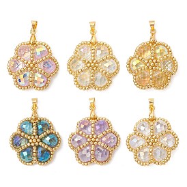 6 шт. 6 цветов бисер и подвески из стеклянного бисера, цветочный шарм, с латунной поручительств, граненые