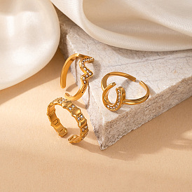 304 Offene Manschettenringe aus Edelstahl und Kristallstrass, golden