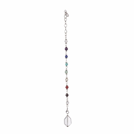 Natural & Synthetic Gemstone Chakra Pointed Dowsing Pendulums, Also as Bracelet, with 304 Iron Cable Chains