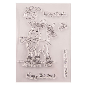 Clear Silicone Stamps, for DIY Scrapbooking, Photo Album Decorative, Cards Making, Stamp Sheets, Reindeer/Stag and Word Happy Christmas