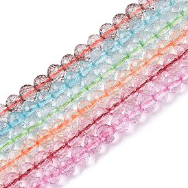 Прозрачные нити из окрашенных стеклянных бусин с эффектом омбре и эффектом кракелюра, круглые, граненый (96 граней)