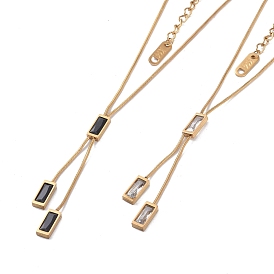Ion Plating(IP) 304 Stainless Steel Snake Chain Necklaces, Micro Pave Cubic Zirconia Rectangle Pendant Necklaces for Women