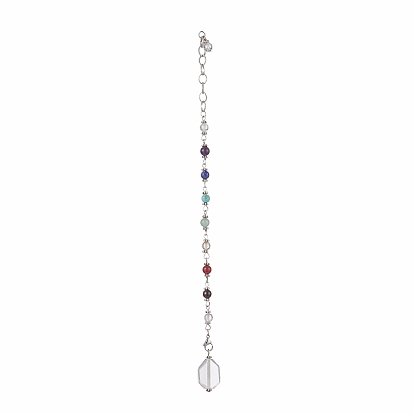Natural & Synthetic Gemstone Chakra Pointed Dowsing Pendulums, Also as Bracelet, with 304 Iron Cable Chains