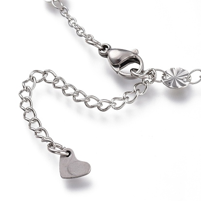 304 Stainless Steel Cable Chain Anklets, with Textured Flat Round Links and Lobster Claw Clasps